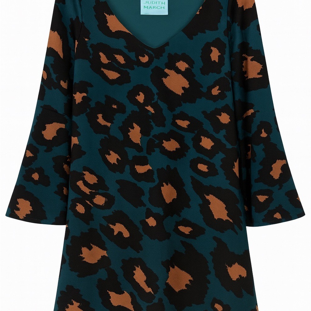 Judith March Animal Print Bell Sleeve Sheath Dress – Size M, Fully Lined